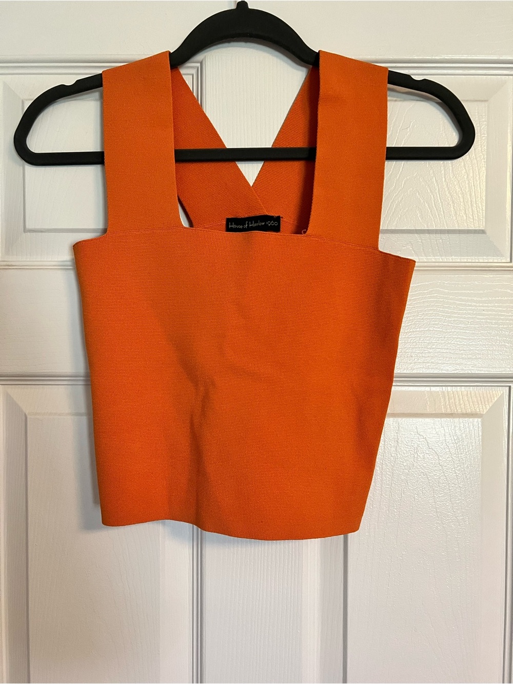 House of Harlow 1960 Orange Cropped Square-Neck Top